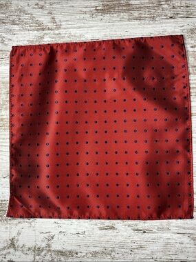 Red Pocket Square Blue Polka Dot Silk Blend Men’s Formal Wedding Handkerchief